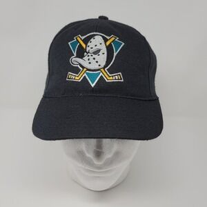 Vintage 90s‎ Anaheim Mighty Ducks Hat Snapback Adjustable Fit Black Cap USA Made